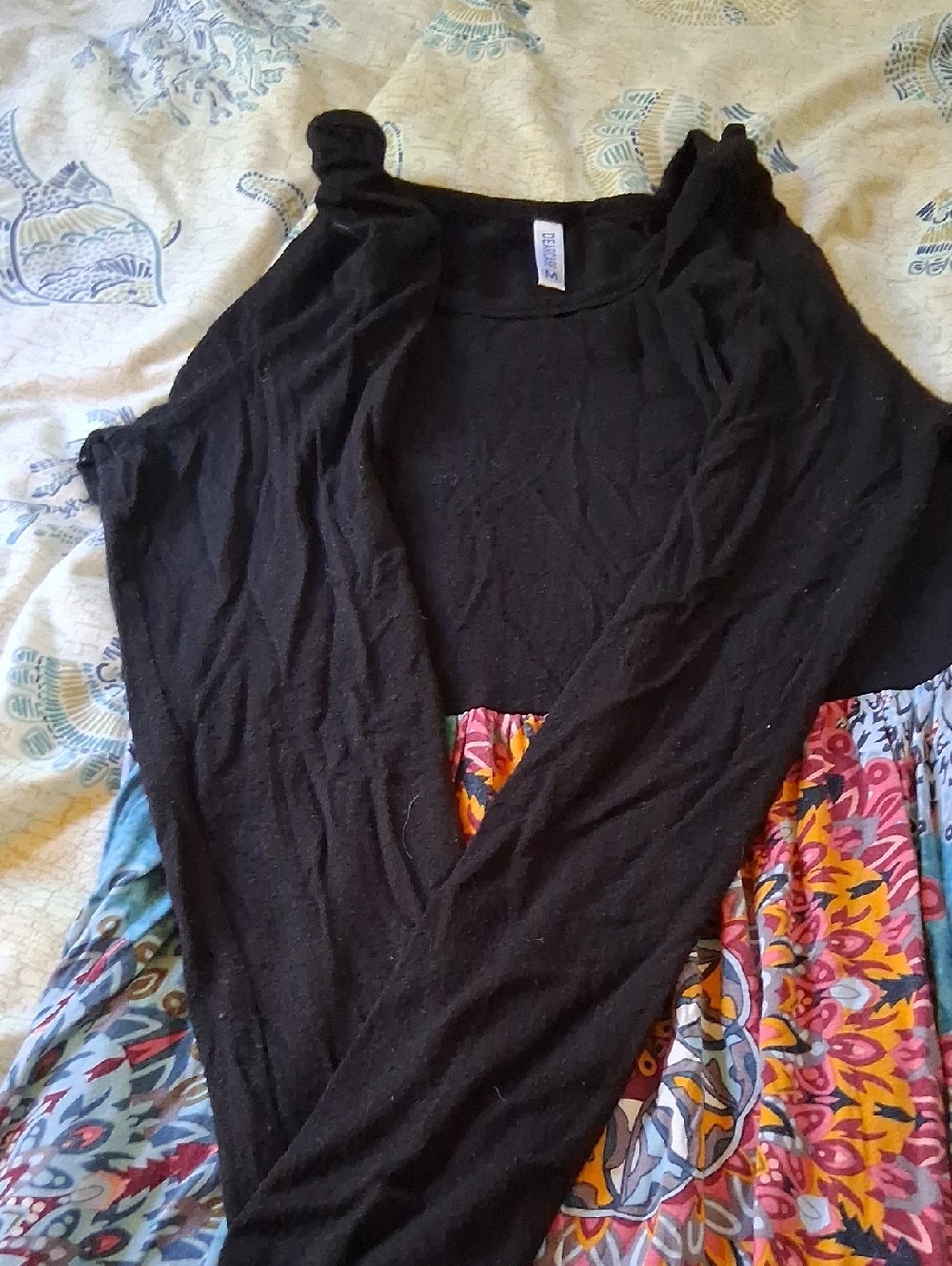 Black Bodice Maxi Dress with Blue Floral Medallion Skirt - Picture 8 of 8